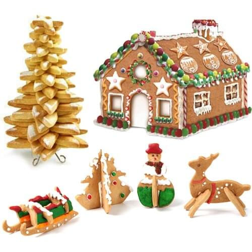 10 PCS/Set 3D Gingerbread House Shape Stainless Steel Cookie Cutter Stainless Steel Cookie Cutter Set DIY Biscuit Mold Pastry