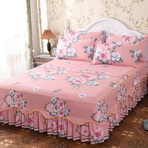 3 Pcs Cute Bed Sheets Set Princess Style Bed Skirt for Queen King Size Bed Home Bedroom Mattress Cover Protector with Pillowcase