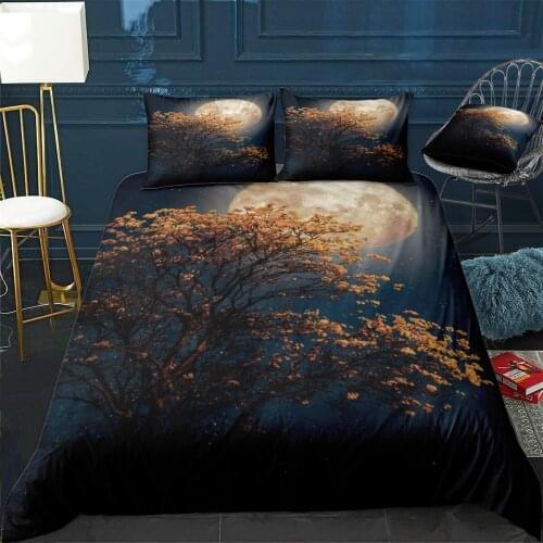 Beautiful Tree Yellow Moon Quilt Cover Pillowcase 3Piece Comforter Bedding Set With Pillow Case Single Double Duvet Cover