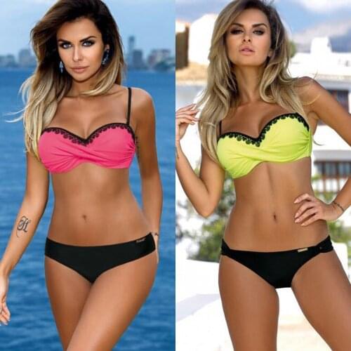 YICN Lace Bikini Patchwork Sexy Plus Size Swimwear Push Up Women Bathing Suit Solid Bikinis Set 2018 New Bandage Swimsuit