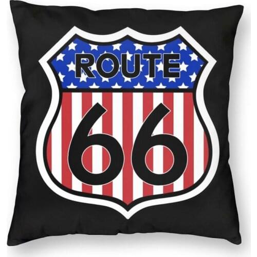 Fashion Route 66 USA Square Throw Pillow Cover Decoration 3D Double-sided Printed Road Sign Cushion Cover for Living Room