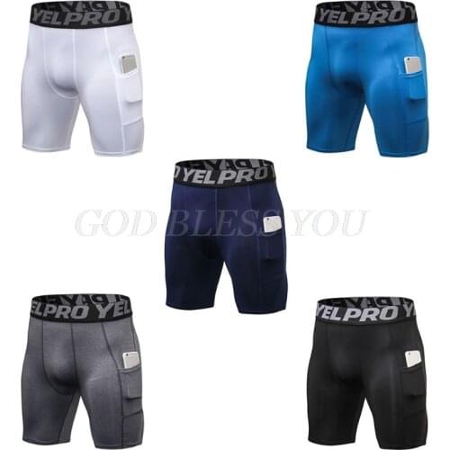 Mens Plus Size Compression Shorts 2 Side Pockets Quick Dry Sport Leggings Ultra Wide Letters Waistband Baselayer Running Tights