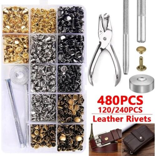 Metal Studs DIY Leather Craft Rivets Set Double Cap Rivet Leather Rivets with Punch Pliers Fixing Tools leather hole puncher