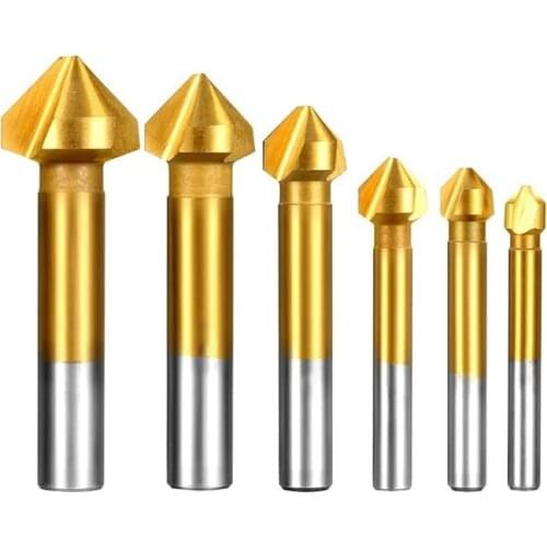 6pc Countersink Drill Bit Set Round shank 3Flute 90 Degree HSS Chamfer Chamfering Cutter End Mill Tool Drill Bit Set 6.3-20.5MM