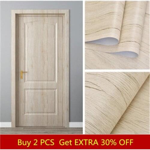 White Oak Wood Grain Wallpaper On The Door Home Renovation Decor Sticker Waterproof Fireprevention Kitchen Bathroom Wall Sticker