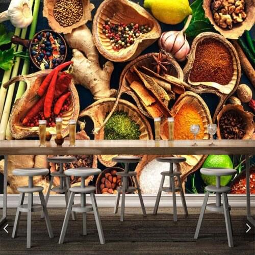 Papel de pareder Various herbs and spices food 3d wallpaper,living room kitchen wall papers home decor restaurant bar mural