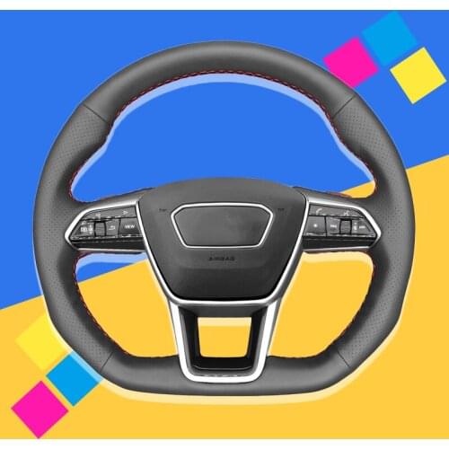 Auto Braid On The Steering Wheel Cover for Audi A6 (C8) Avant Allroad 2018-2019 A7 (K8) 2018-2019 S6 S7 2019 Interior Car Covers