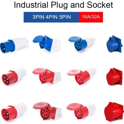 16A/32A 3P/4P/5P Industrial Plug Socket IP44 Waterproof Male Female Electrical Connector Power Connecting 220V 380V 415V