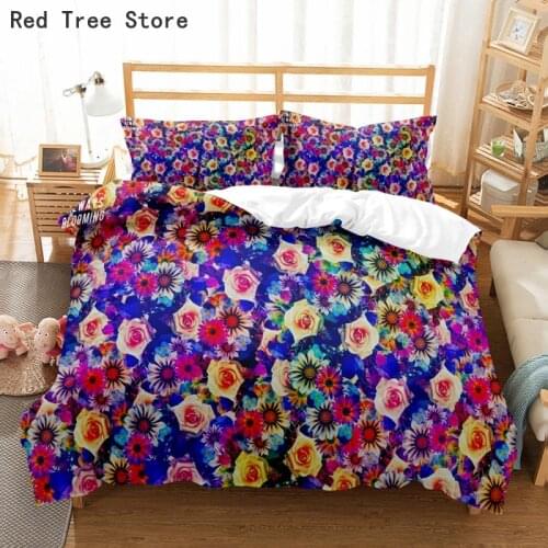 Floral Flower 3D Print Bedding Set 2/3 Pieces Home Decoration Quilt Cover Pillowcase Set Bed Linen Single Double Size Comforters