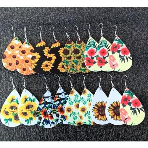 Diy Earrings Sunflowers Earrings Faux Leather Teardrop Earrings Wholesale Stock