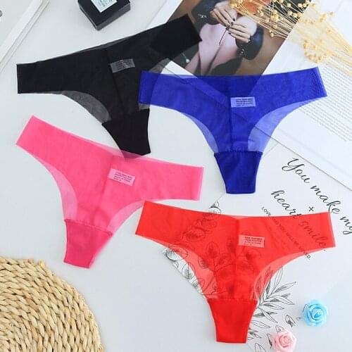 Women Lace Thongs Sexy Transparent Mesh G-string Panties Girl Lace T-back Underwear Low-Waist Female Underpants