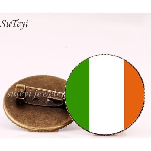 SUTEYI Hot Albania/Ireland Badges Pattern Pins Brooch Estonia/Andorra/Austria Flag Glass Dome Brooches DIY Jewelry Women Gift