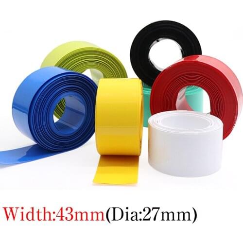 Width 43mm PVC Heat Shrink Tube Dia 27mm Lithium Battery 26650 Insulated Film Wrap Protect Case Pack Wire Cable Sleeve Colorful