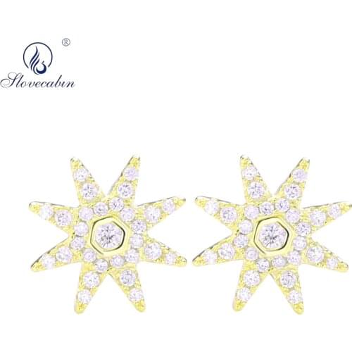Slovecabin 925 Sterling Silver Zircon Sun Flower Stud Earrings For Women Wedding Gold Crystal Luxury Blossom Oorbellen Jewelry