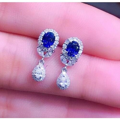 YY114 Sapphire Earrings Stud 18 K Gold Jewelry 100% Natural 0.88ct Royal Blue Sapphire Gemstones Stud Earrings for Women