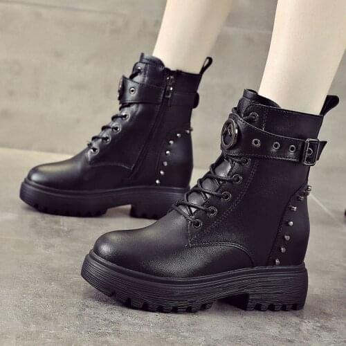 Womens Boots Trend Genuine Leather Zip Shoes Comfort Platform Fashion Lady Ankle Boots Boots for Women Punk Boots
