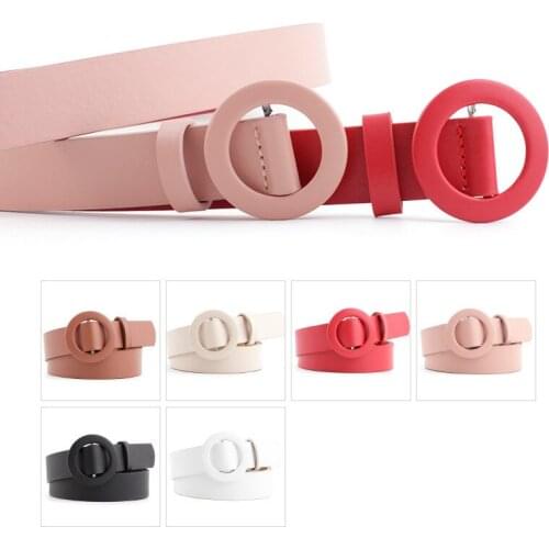 Ladies Leather Belt for Dress Jeans Ring Buckle Black White Women Belts Needleless Wild Girls Belts Strap