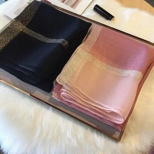 2020 Silk wool Scarf Women Spring and Summer Water Ripple Gold Line Solid Color long Scarf Female Shawl hair scarf hijab scarf