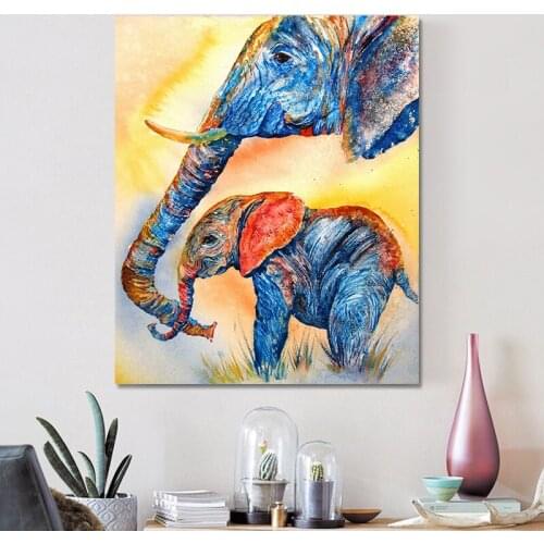 Animal Painting Elephant and Baby Elephant Canvas Painting Animal Posters and Prints Wall Art Picture Childrens room Wall Decor