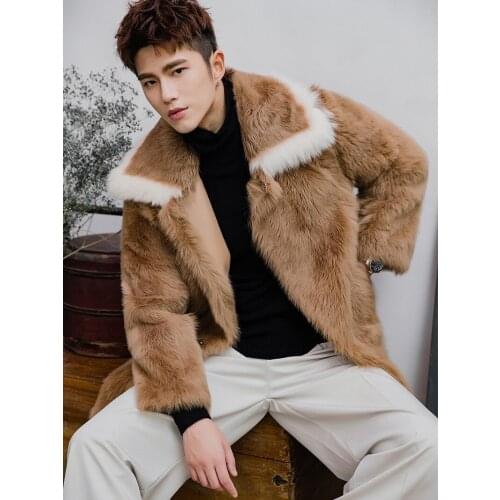 Winter Real Fur Coat Men Genuine Leather Jacket Natural Sheep Fur Coats Long Shearling Jacket Men Clothes 2020 V19131 KJ3333