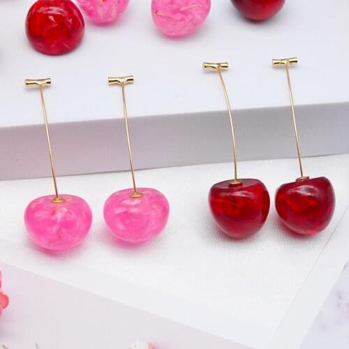 1 Pair Cute Simulation Red Cherry Gold Color Fruit Stud Earrings for Women Girl Gift Simple Drop Earrings Female Fashion Jewelry