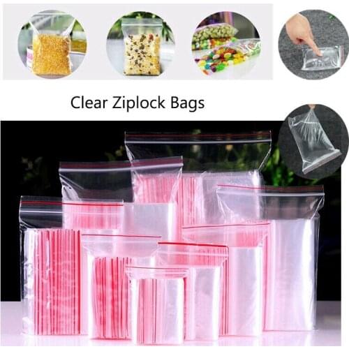 100pcs/pack Resealable Zip Lock Bags Self Seal Clear Plastic Poly Bag Food Storage Package Reclosable Vacuum Fresh Bag