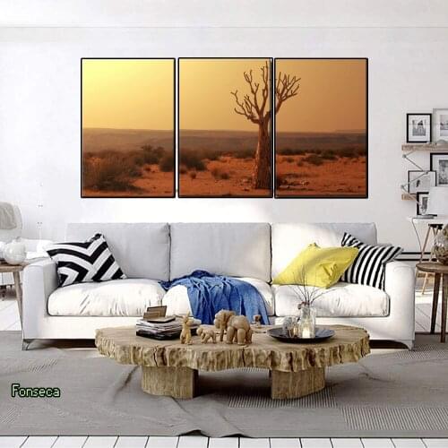 3 Piece Dusk Desert Old Trees Canvas Painting Wall Art Landscape Pictures Modern Home Decoration Unframed Artistic Chic Poster