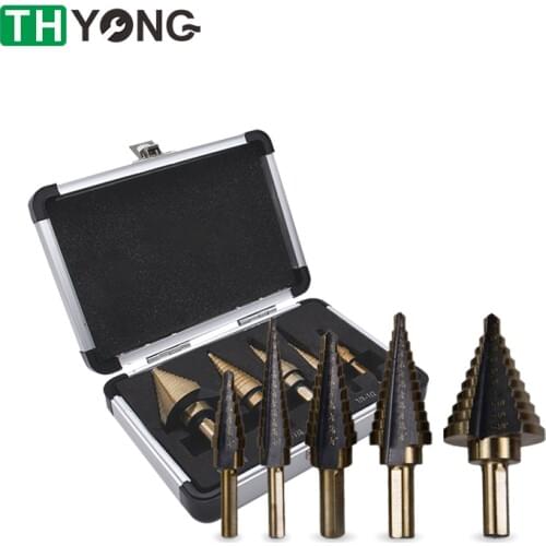 5Pcs HSS Step Cobalt Multiple Hole Drilling Bit Set for Metal Wood Drilling Hole Cutter Step Cone Drill with Aluminum Case