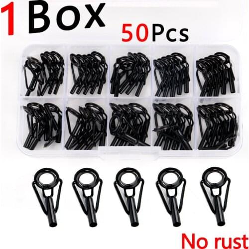 50pcs/Box Fishing Rod Guide Tip Repair Kit Set DIY Eye Rings Stainless Steel Frames Ceramics TS Line Guide Ring