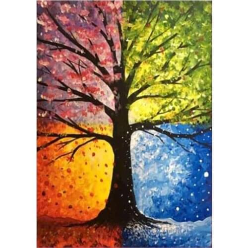 5D DIY The Tree With Four Seasons Tree Embroidery Diamond Painting Cross Stitch Full Circular Rhinestone Home Decor XN577