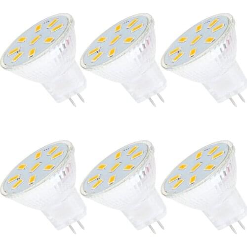 6-Pcs MR11 GU4 5730 9SMD LED Light Bulbs GU4 Bi-Pin Base AC/DC 10-24V 2W Warm White Spotlight for Home Landscape Track Lighting