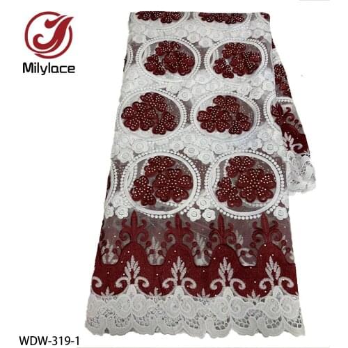 African Mesh Lace Fabric with Stones Nigerian Embroidery Lace Fabric French Tulle Lace Fabric for Wedding Party WDW-319