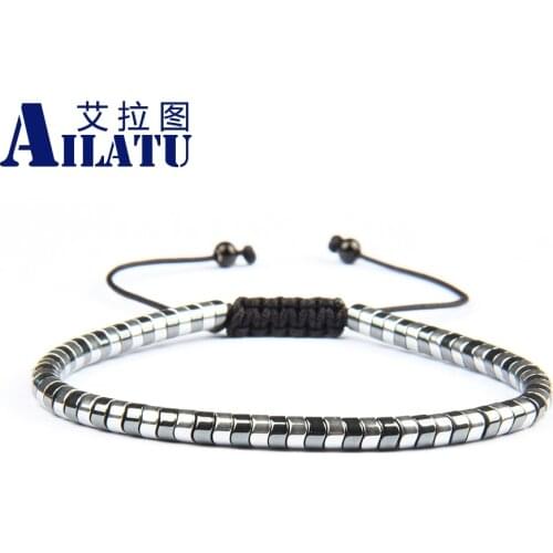 Ailatu Men Jewelry 4mm Snake Braiding Bracelets Natural Hematite Stone Beads