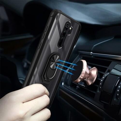 Transparent TPU Case For LG Aristo 5 Plus Acrylic Magnetic Metal ring Shockproof Armor Phone Case For LG Styl 6 K51 K31 Q61 K61