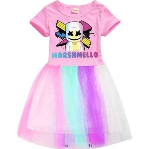 DJ Marshmello Kids Girls Clothes Cartoon Tutu Dress Kids Birthday Party Prom Summer Princess Vestidos Gift