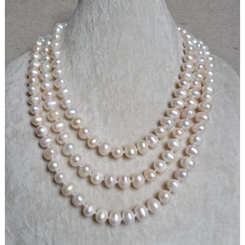 Handmade Long Pearl Necklace,60 inches 9-10mm White Freshwater Pearl Necklace,Real Pearl Jewellery,Bridesmaid Jewelry