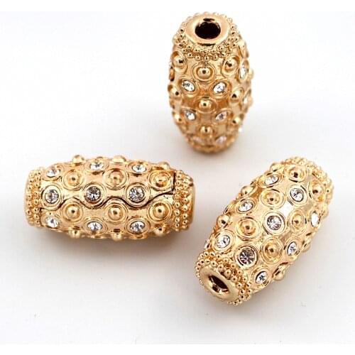 Dubai Gold Spacer Beads Drum Tube Connectors Rhinestone Paved Findings DIY for African Indian Women Men Wedding Necklace Making