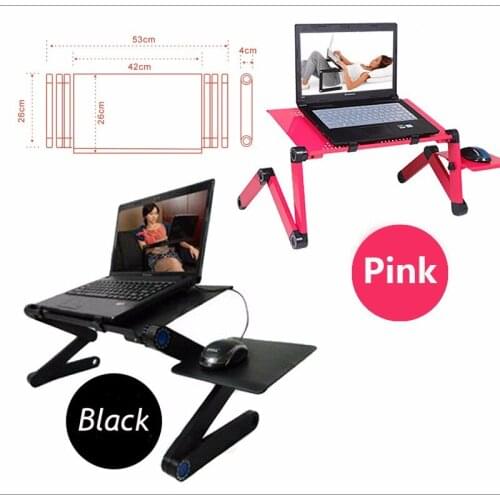 Two Fan Laptop Desks Portable Adjustable Foldable Laptop Notebook Lap PC Folding Desk Table Vented Stand Bed Tray
