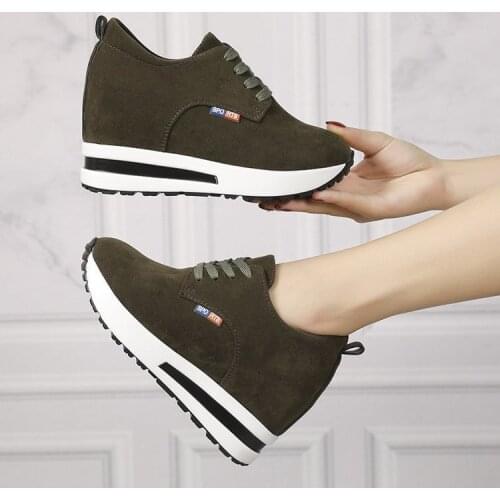 EAGSITY Suede height increasing shoes Women Wedges pumps pointed toe lace up slip on sneaker casual party office career shoes