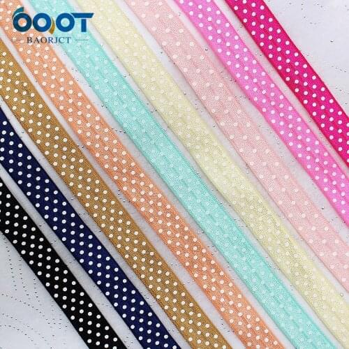 16mm,10 yards White dots Elastic Foldover Elastics Stretch Hair Ties Headbands for Baby Girls Hair Bow,E-20508-875