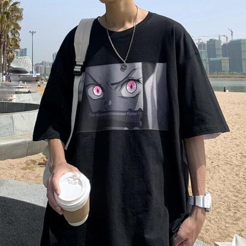 Hip Hop Streetwear Harajuku T Shirt Letter Anime Print Tshirt Oversize Men Summer Short Sleeve T-Shirt Cotton Loose Tops Tees