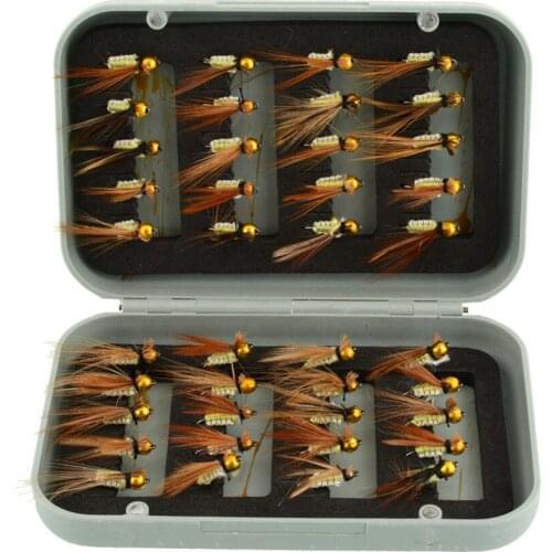 Hot Sale 40Pcs/Box Trout Nymph Fly Fishing Lure Dry/Wet Flies Nymphs Ice Fishing Lures Artificial Bait with Boxed