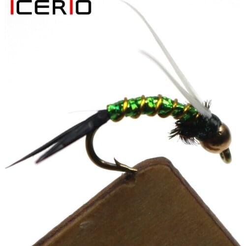 ICERIO 8PCS Brass Bead Head Nymphs Tying Hook Trout Fishing Fly Lure Bait