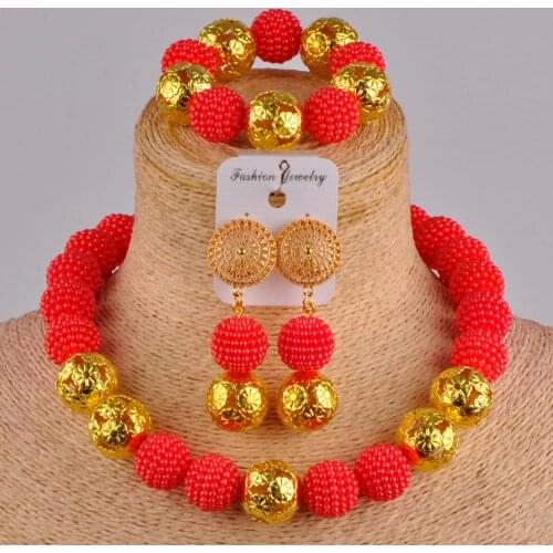 Simulated pearl Europe and America African red beads jewelry set ZZ03