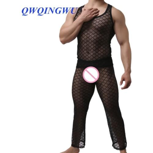 Men Fishnet Long Johns Scale High Elastic Body Shaper Tight Top Pants Fitness Bodybuilding Base layers Clothing set Long Johns