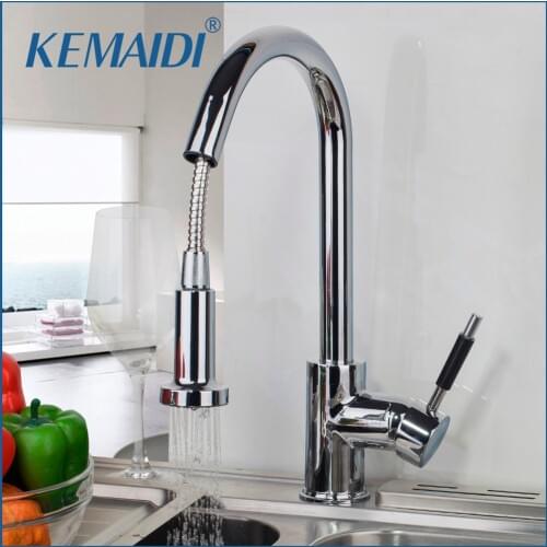 KEMAIDI Two Function Bathroom Solid Brass Water Power Kitchen Faucet Swivel Spout Pull Out Vessel Sink Mixer Tap Kitchen Faucet