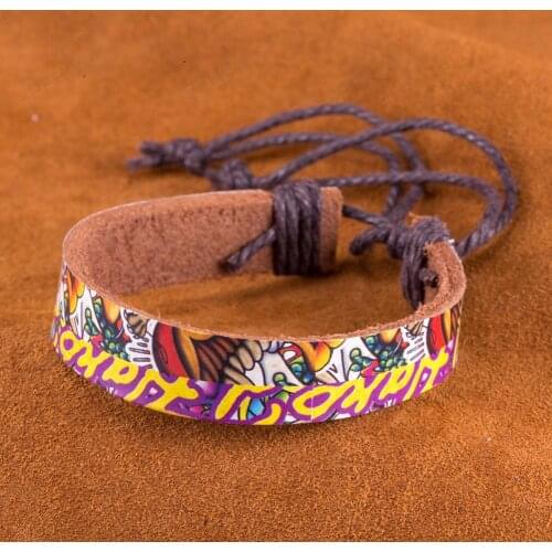 Retro Style Cartoon Picture Leather Bracelet Brown Adjustable Size Bracelet Neutral West Cowboy Jewelry Accessories