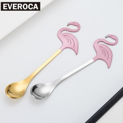 Creative 304 Stainless Steel Flamingo Coffee Spoon Titanium-plated Paint Mixing Spoon Hanging Cup Spoon Gift Spoon