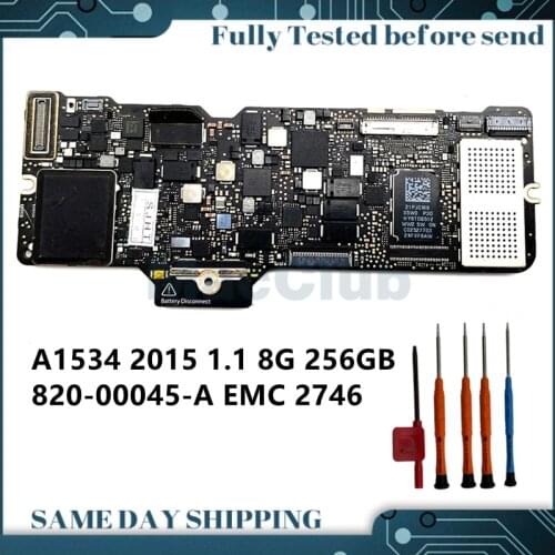 8GB 1.1 256GB SSD 820-00045-A A1534 Logic Board For MacBook 12" A1534 2015 emc 2746 mf855 mf865ll/a Motherboard system board