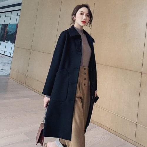 Fashion Autumn Winter Single Button Woolen Coat Female 2020 Mid-long Korean Temperament Womens Popular Outerwear Woolen Coat
